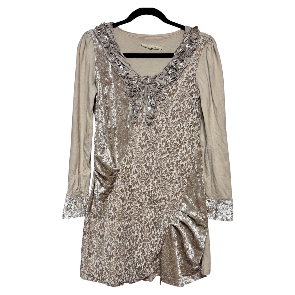 A'Reve Whimsigoth Velvet Lace Tunic Large Indie Fairy Grunge Granola Girl Earthy - Picture 1 of 7
